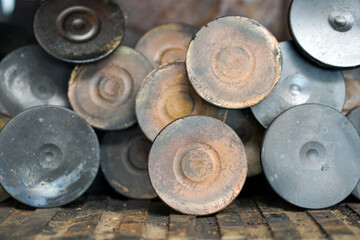Valves from the engine head. Disassembled engine parts in the workshop