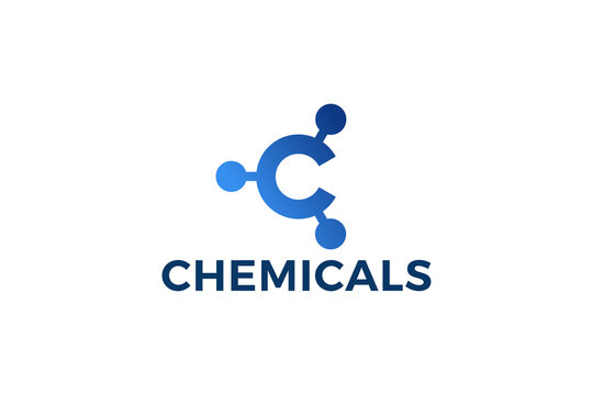 Letter C blue color chemical bond logo