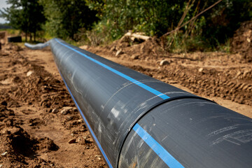 Civil engineering. The welded lash of the water pipe lies on the ground