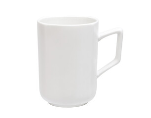 Close up of white mug mockup isolated on white background view. Blank Mug. Blank product. Coffee cup mockup. Mug ceramic blank. Clipping path.	