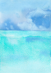 Fototapeta na wymiar watercolor ocean and sky