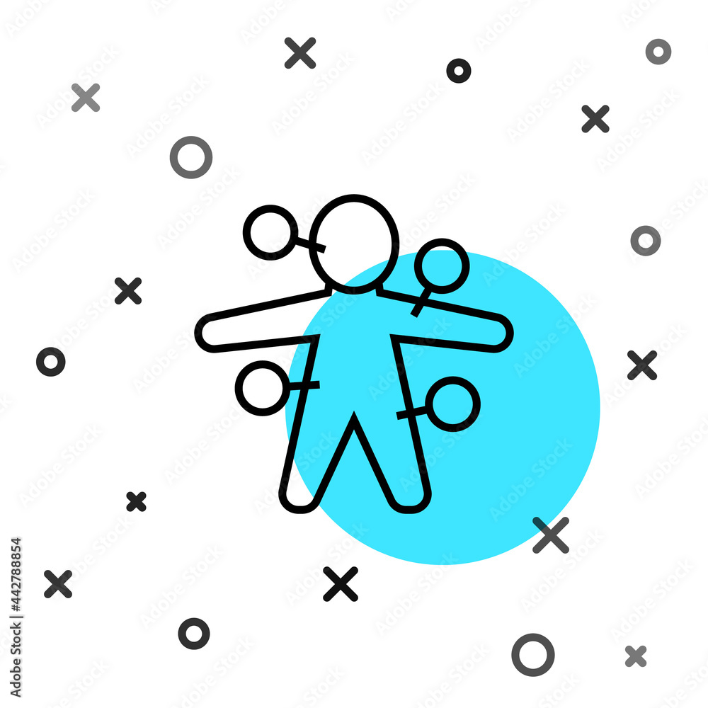 Poster black line voodoo doll icon isolated on white background. random dynamic shapes. vector