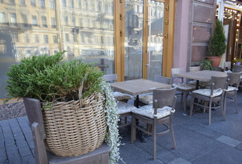 tables in an outdoor cafe