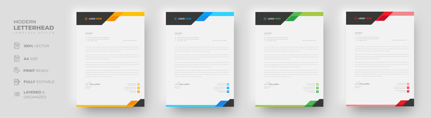 corporate modern letterhead design template with yellow, blue, green and red color. creative modern letter head design template for your project. letterhead, letter head, simple letterhead design.
