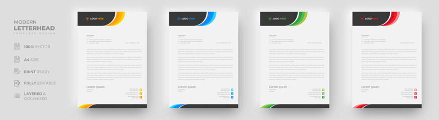 corporate modern letterhead design template with yellow, blue, green and red color. creative modern letter head design template for your project. letterhead, letter head, simple letterhead design.