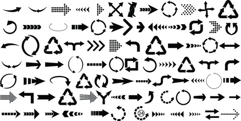 Arrows set of plus 80 black ico, set of different arrow icon. Arrow vector collection. Arrow. Cursor. Modern simple arrows. Vector illustration.