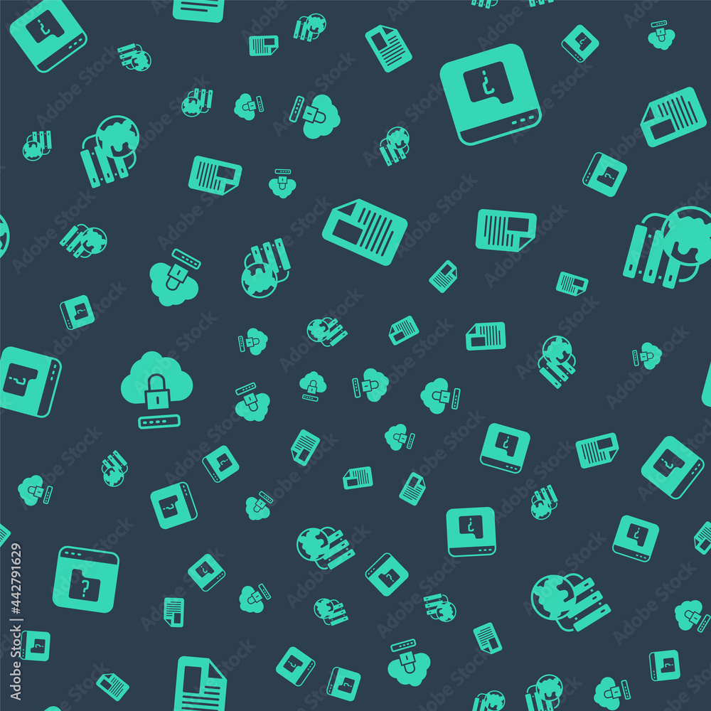 Poster Set File document, missing, Cloud computing lock and Network cloud connection on seamless pattern. Vector