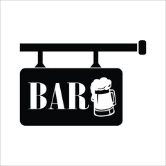 Black Street sign board with inscription Bar icon isolated on white background. Suitable for advertisements bar, cafe, restaurant. Vector