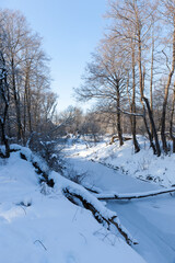 frozen water in the river during frosts