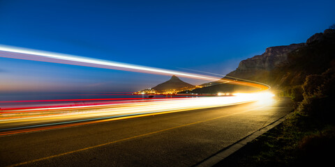 Traffic on the highway at night Cape Toen Lions Head