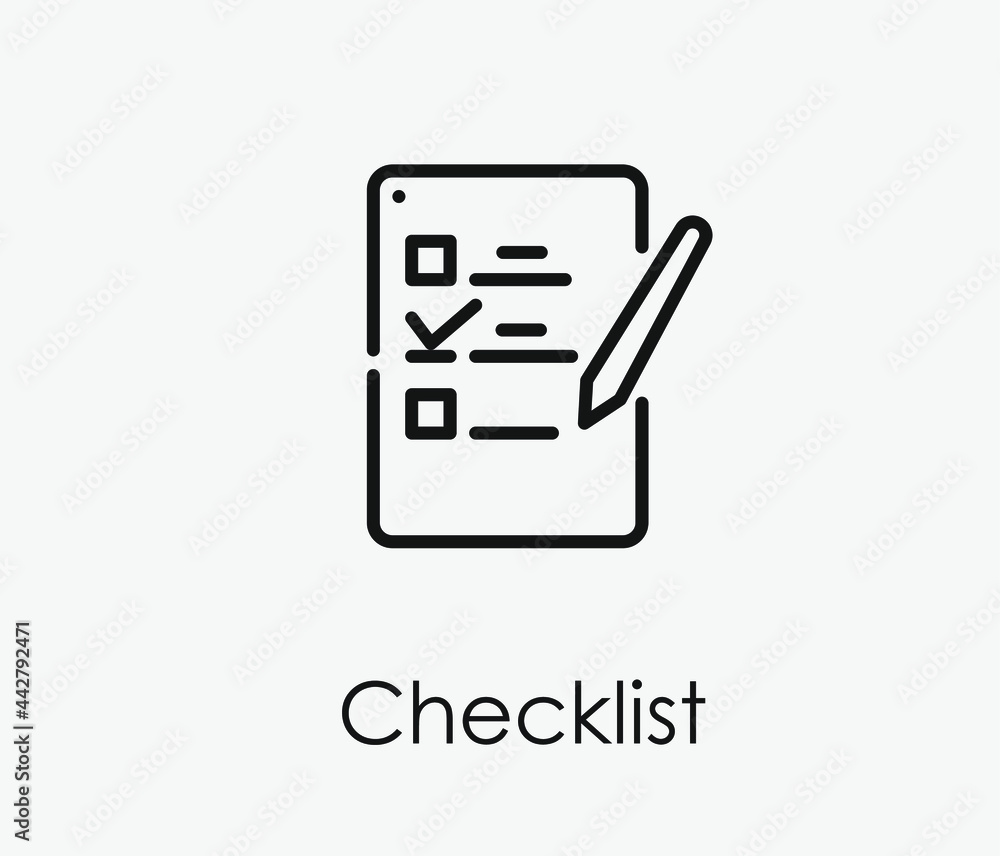 Aufkleber checklist vector icon. editable stroke. symbol in line art style for design, presentation, website o