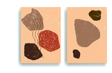 Poster with various geometrical elements in modern art style . Minimal design with geometric shapes . Trendy brochure . Vector illustration .