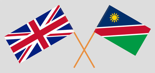 Crossed flags of the UK and Namibia. Official colors. Correct proportion