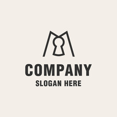 Letter M with keyhole abstract logo template on monogram style