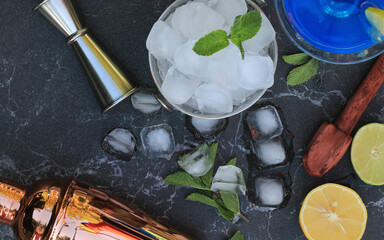 blue curacao cocktail on black background