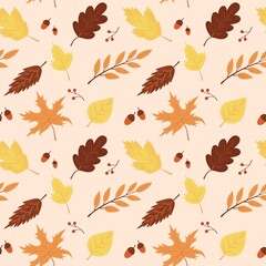 Obraz premium Autumn Seamless pattern with autumn maple leaves.