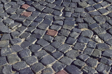 cobblestone pavement, old diabase stone