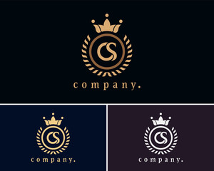 Letter CS, SC laurel wreath monogram template. Beautiful crown logo for Royalty, business card, Boutique, Hotel, Heraldic, Cafe, Restaurant, Web design, Jewelry. Elegant vector emblem illustration.
