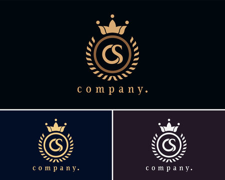 Letter CS, SC laurel wreath monogram template. Beautiful crown logo for Royalty, business card, Boutique, Hotel, Heraldic, Cafe, Restaurant, Web design, Jewelry. Elegant vector emblem illustration.
