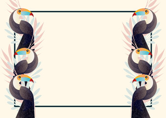 Abstract jungle!  Vector decorative illustration of a tropical bird - toucan. Hand drawn geometric art for poster, postcard, fabric, packaging, templates. EPS10