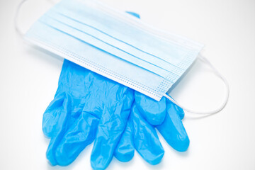 Medical mask and gloves, protective equipment against coronavirus infection covid-19