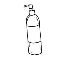 Hand draw bottle, outline tube. Logo design, cosmetic icon