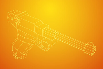 German world war military firearm pistol. Wireframe low poly mesh vector illustration.