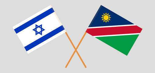 Crossed flags of Israel and Namibia. Official colors. Correct proportion