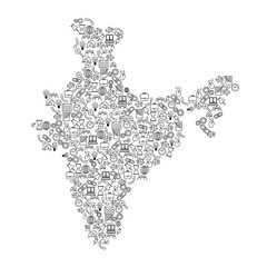 India map from black pattern set icons of SEO analysis concept or development, business. Vector illustration.