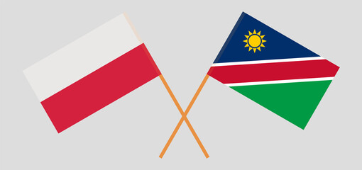 Crossed flags of Poland and Namibia. Official colors. Correct proportion