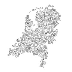 Netherlands map from black pattern set icons of SEO analysis concept or development, business. Vector illustration.