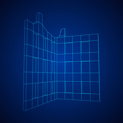 Destroyed building ruin and concrete, war destruction concept. Wireframe low poly mesh vector illustration.