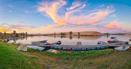 Boats in the harbor lake sunset Misverstand Dam