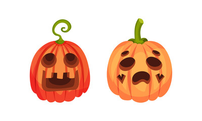 Spooky Pumpkin Smiley with Cutout Eyes and Mouth Vector Set