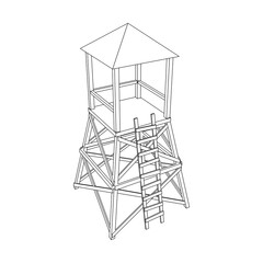 Watchtower or observation tower for hunters. Wireframe low poly mesh vector illustration.