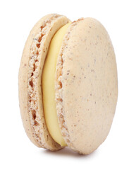 Beige macaron isolated on white. Delicious dessert