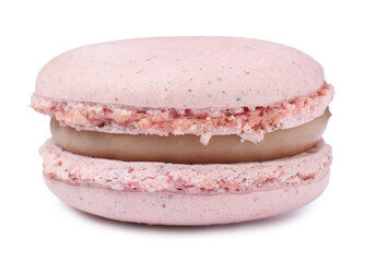 Pink macaron isolated on white. Delicious dessert