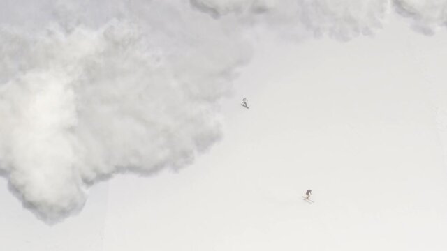 Skiers escape an avalanche Aerial view, Alps Europe
Drone Dramatic view from European Alps
