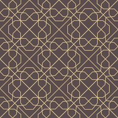 Fototapeta premium Seamless vector brown and golden ornament in arabian style. Geometric abstract background. Pattern for wallpapers and backgrounds