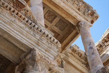 columns of the ancient library architecture of ancient greece close up