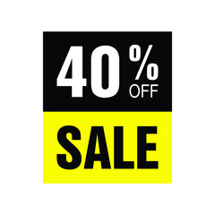 40% off. Yellow and black banner with forty percent discount for mega big sales.