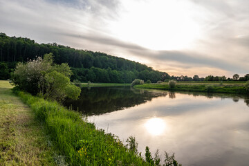 Landscape on river Weser, Germany ..