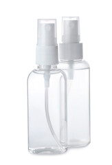 Spray bottles with antiseptic on white background
