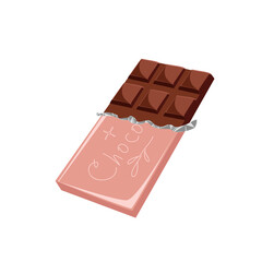 A vector chocolate bar is half open from the package, isolated on a white background. Sweets for Chocolate Day