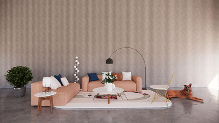 living room interior cat and dog   / 3d rendering .