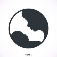 Sign - a mother's care. The symbol of parental love. Vector template. Icon Isolated on White Background, flat style.