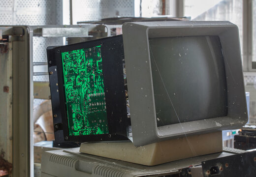 Disassembled classic retro monitor from a computer from the 80s