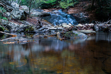 Waterfall and reflections on the water