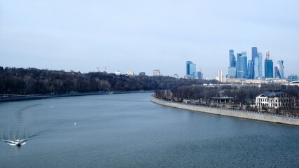 View of the Moskva River from the cable car in Luzhniki