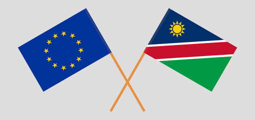 Crossed flags of the European Union and Namibia. Official colors. Correct proportion